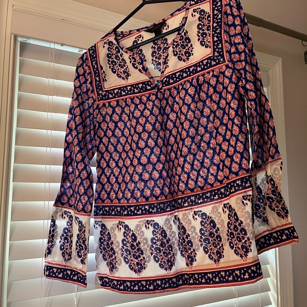 J. Crew Red and White Patterned Blouse